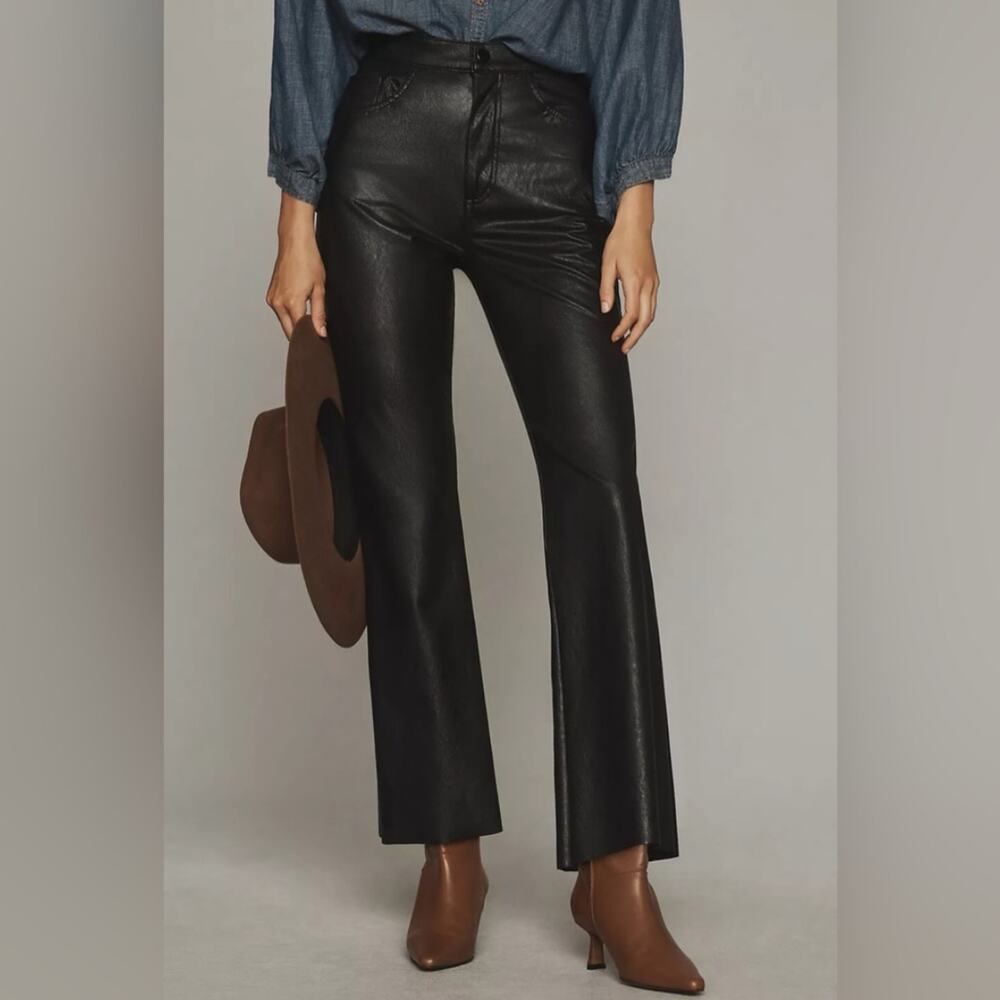 ASSK NY Black Geek Vegan Leather Flare Ankle Pants 29 $275